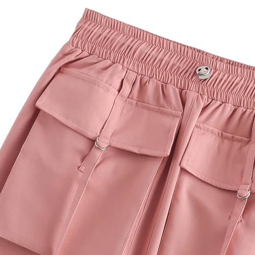 Women's Fashion Cargo Short Skirt, Elastic Waist Loose Casual Sports Skirts Solid Color Basic Daily Wear with Pockets3