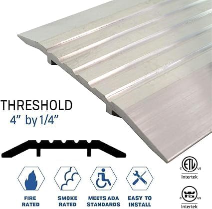 Fire Rated/ADA Approved/Mill Aluminum Door Threshold/Saddle (3445MA), FH (Flathead) Screw #10 x 1/2'' Supplied, (60" L x 1/4" H x 4" W)