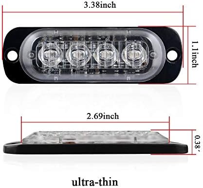 4pcs Ultra Thin 4LED Emergency Warning Lights Blue Hazard Flashing Strobe Light Bar Side Warning Light Beacon Light Universal for 12-24V Car Vehicle Truck Trailer Caravan Camper Motorcycle Van