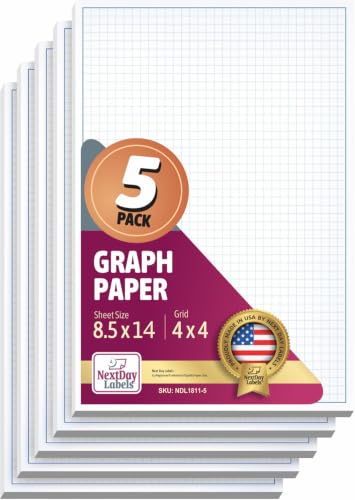NextDayLabels Blueprint Graph Paper Pad 8.5x14, 50 Sheets per Pad, 5-Pack