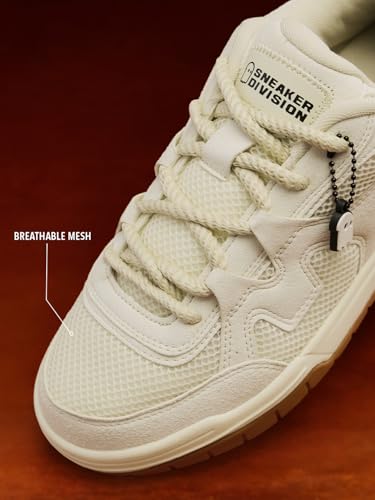 Image of The Souled Store UBZ NXT: Off White Men and Boys Low Top Sneakers Premium Suede Trainer Breathable Mesh Cushioned Midsole Gum Sole Lace Up Closure Lightweight Streetwear