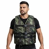 Colete Salva-Vidas Adulto para Caiaque e Esportes Aquáticos – Ajustável, Confortável, Fechos Reforçados, Alta Flutuação, Ideal para Lazer, Pesca, Passeios e Atividades (Verde Camuflado, Médio)