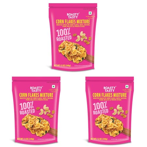 Image of Roasty Tasty Cornflakes Mixture Roasted Namkeen 340g | Palm Oil Free Snack | Replacement of Fried Namkeen & Bhujiya | Ideal Millet Snack | Low Calorie Snacks - No Cholesterol, No Transfat Diet Mixture Millet Snacks Items | Roasted Chivda Cornflakes