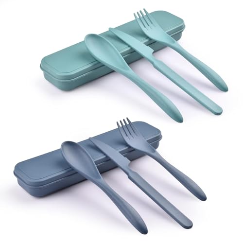 Image of 2 Sets Reusable Cutlery Set with Case, Travel Cutlery Set, Portable Plastic Forks Set for Picnic School Office Lunch (Multicolor)
