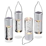 Abmessungen je Leuchte (D x H): 3,8 x 9,5 cm (zzgl. Metall Aufhänger 5,5 cm ) - Schutzart IP44 - Je Leuchte eine warmweiße LED mit 2800K verbaut.