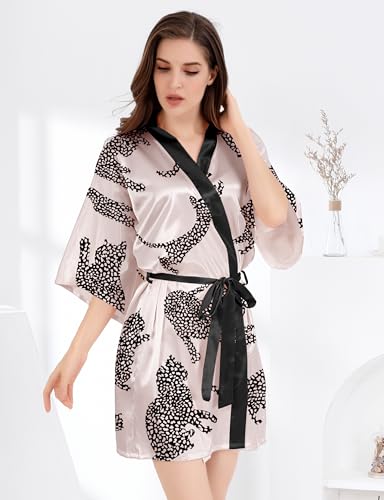 Image of MORFORU Women Bride Bridesmaid Silky Satin Kimono Robe Solid Color Sleepwear for Wedding Party Getting Ready, Short