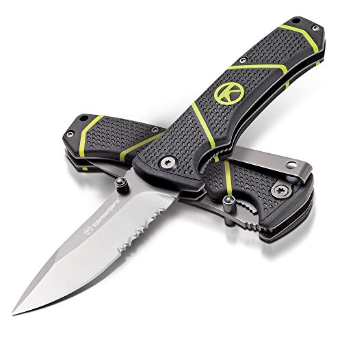 Kilimanjaro Kibo Folding Knife, Drop Point Serrated Blade, Black, One Size #TOP5