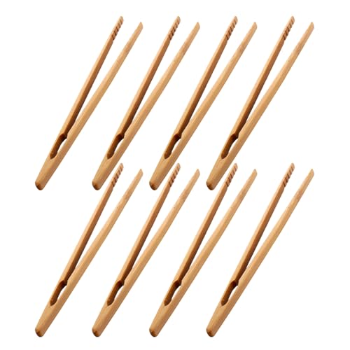 GALPADA 8 Piezas Pinzas de Bambú Antideslizantes de Tostar y Servir Pan Aperitivos Barbacoa y Ensaladas Pinzas Resistentes y Ergonómicas para Cocina y Buffet