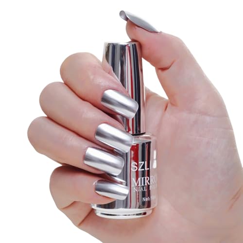 KYDA 18ml Silver Mirror Nail Polish, Bright Glossy Mirror Polish for Nails Art, Longlasting Shine Metallic Effect Nails Art, Gorgeous Reflective Manicure Nail Lacquers, 0.61 fl oz