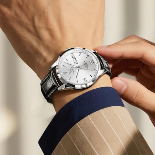 Image of OLEVS Men's Leather Analog Quartz Watch - Luxury Chronograph Wristwatch with Date, Waterproof, Luminous - Dress Style