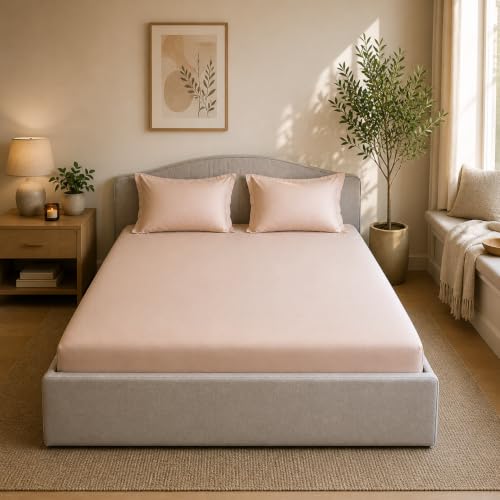 Image of Linen Home Cotton Percale Fitted Bedsheet Set Double Size Light Taupe