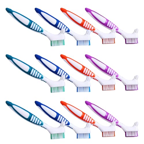 Ipetboom 12 Cepillos para Dentaduras Postizas de Doble Cara Cepillo de Limpieza para Prótesis Dentales Cerdas Suaves Tamaño Compacto para Viaje y Uso Doméstico Paquete de 12 Unidades