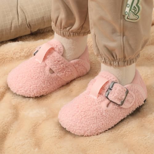 L-RUN Cozy Toddler Slippers Non-slip Boys Girls House Slippers Wide Kids Winter Shoes Warm Adjustable Strap Home Shoes2