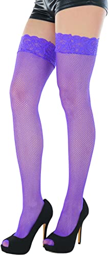 Image of ToBeInStyle Women's Wide Floral Lace Fishnet Thigh Hi Stockings