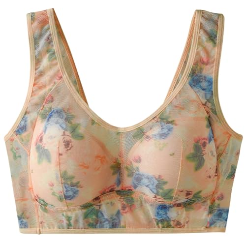 Genérico Ropa Interior Hombre Encaje Sujetador de Malla Fina con para Mujer, Estilo Chaleco Estampado, cómodo, sin Botones, Parte de atrás Clasificador Ropa Interior (Beige, L)