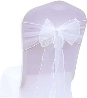 SHTGOI 10 unidades de cinta de organza para silla, lazos para sillas, de tul, para bodas, cumpleaños, fiestas, recepciones, banquetes, decoración, 18 x 275 cm, color blanco