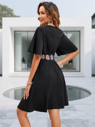 2025 Casual Short Summer Bohemian Dresses for Women Casual Flowy Puff Sleeve Knee Length Midi Sun Dress4