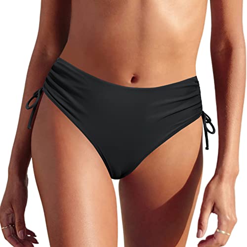Bas de maillot de bain froncé sur le côté coupe haute pour femme