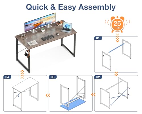 Image of Casaottima 48 Inch Small Computer Desk for Home Office, Study Writing Table for Small Spaces, Simple Modern Desk with Headphone Hooks, Grey Oak
