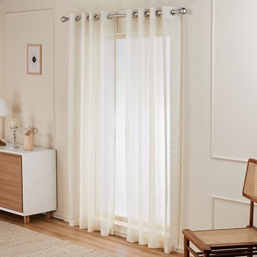 Image of Amazon Basics - Sheer Door Curtains | Light Filtering | 7 Feet | Set of 2 | Plain Design | for Living Room, Bedroom & Balcony | 115 cm x 210cm, Color - Cream