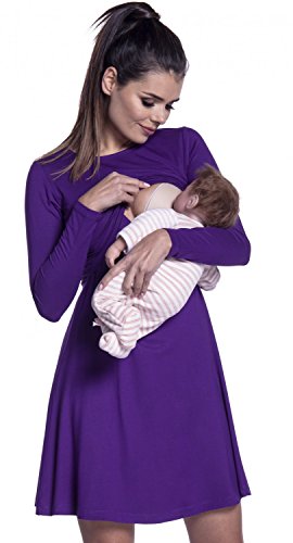 Zeta Ville - Premamá Vestido de Lactancia Efecto 2 en 1 Capa - para Mujer - 128c (Púrpura, 36-38, S) Cover
