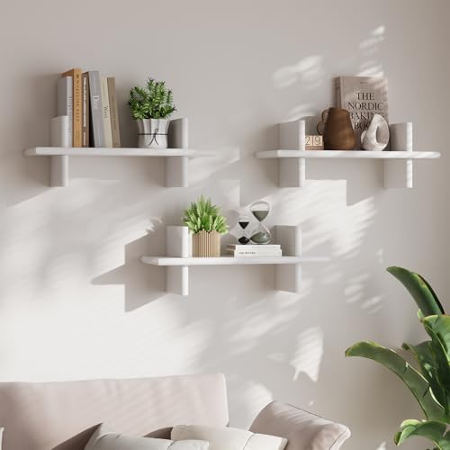 hi-home Wandregal 3er Set aus Holz, Schwebendes Regal, Wandaufbewahrung für Küche, Wohnzimmer, Schlafzimmer, Badezimmer Deko, Einfach zu Montieren Multifunktional Hängeregal, Weiß