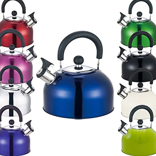 Premium Stainless Steel Whistling Kettle | 10 Colors | Stove top | Non-Drip Pouring Spout | Cool Touch Handle | Whistling Spout | 2.5L Capacity (Metallic Blue)
