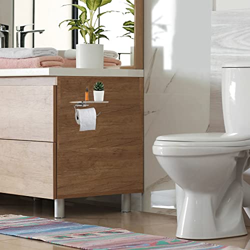 Image of Design House 542829-SN Millbridge Contemporary Wall-Mounted Toilet Paper Holder with Shelf for Bathroom Satin Nickel
