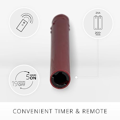 Image of Luminara Burgundy Set of 2 Wax Drip Flameless Candle Tapers (1 x 9.5 inch), Moving Flame LED Candle Unscented Real Wax with Dripped Top Timer Function, Table, Mantel, Holiday Decoration