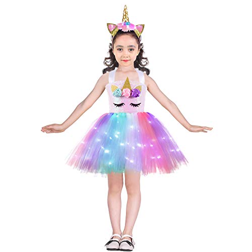 Unicorn Princess Birthday Little Girl Tutu Dress Sequin Lighted Toddler Kids Costume Outfit Party Halloween Headband