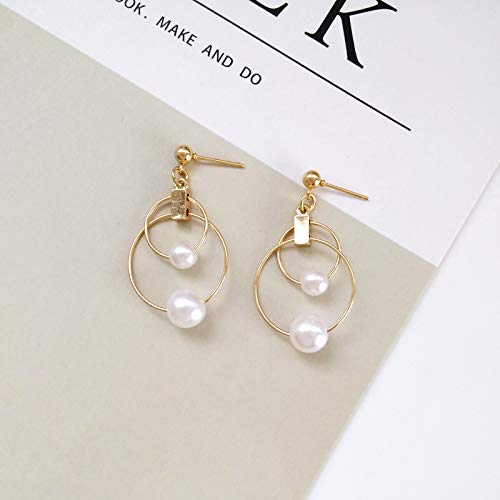 Chwewxi Fashion wild metal texture simple geometric shape earrings Japan and South Korea trend wild pearl earrings student ear clips, a pair of earrings