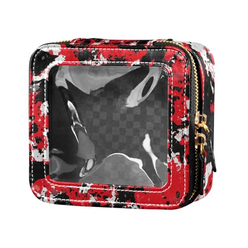 ZRWLUCKY Bolsa de maquillaje de camuflaje rojo transparente pequeña para artículos de tocador, bolsa de cosméticos de piel para viajes, camuflaje rojo, Camuflaje rojo camuflaje