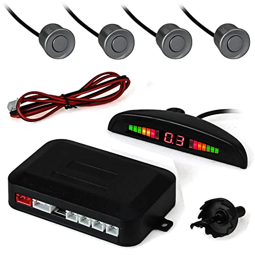 Sensor De Estacionamento Ré Presença 4 Sensores Distâncias Display Com Aviso Sonoro (Prata)