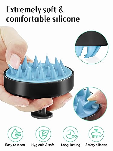 Image of HEETA Scalp Massager Hair Growth, Soft Silicone Scalp Scrubber Shampoo Brush for Exfoliation, Dandruff Removal Head Massage Stress Relax, Wet & Dry Use for Thick Thin Curly Hair Care, Black Blue