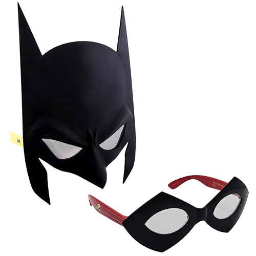 Image of Sun-Staches Batman Sunglasses, DC Comics Heroes & Villains Costume Accessory | Official DC Batman, Robin, Batgirl, Joker, Catwoman, or Harley Quinn | Costume Ready | 100% UV | One Size Fits Most