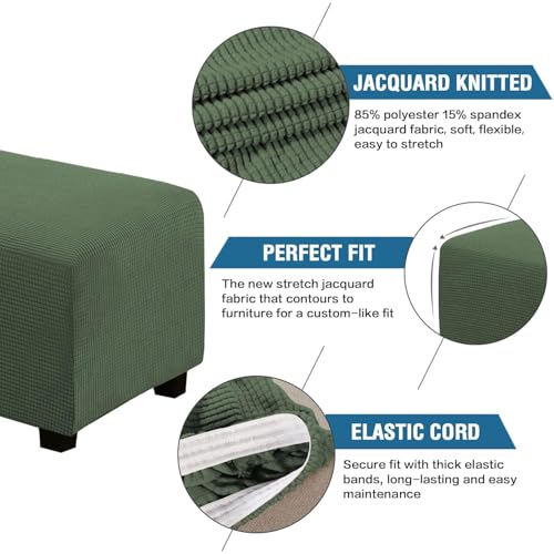 Image of H.VERSAILTEX Ottoman Cover Slipcover Rectangle Fit Length 33'-38' Footrest Sofa Slipcovers Stool Cover Footstool Protector Covers Feature Stretch Soft Jacquard Fabric Removable Washable - Bronze Green