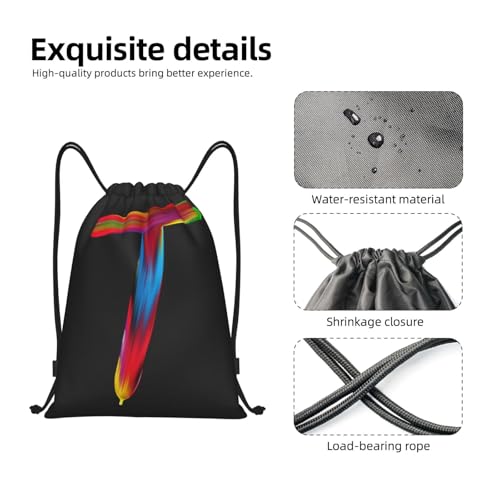 Initial T Drawstring Bag Rainbow Letter Gym Sport Backpack Ball Cinch Bag Yoga Dance Travel Bag for Men Women M4