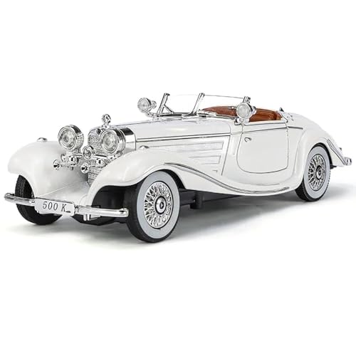 Image of 1:24 Benz 500K Toy Car Model, Diecast Collectible Pull Back Model Car with Sound and Light, Retro Classic Car Toy Gift Vehicles for Adults, Kids, Boys, and Girls (White)
