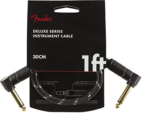 Fender Deluxe Series Patch Cable, Guitar Cable for Guitar Effects Pedal, Angle/Angle, Black Tweed, 1ft - image 1