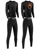ATTIQOZI 2 Pack Thermounterwäsche Kinder Fussball Warm Skiunterwäsche Lange Kinder Innenflleece Funktionsunterwäsche Sets Sportunterwäsche Jungen für Fussball Ski und Training Schwarz/Schwarz L