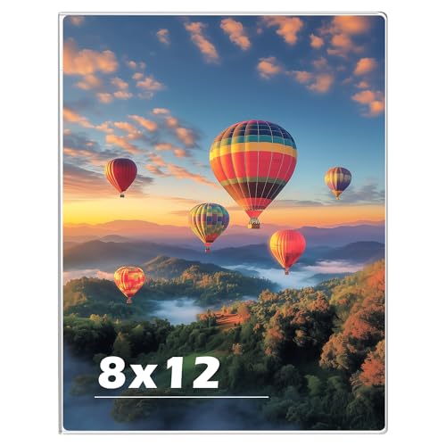 Image of 8 x 12 Acrylic Picture Frame, Horizontal /Vertical Clear Photo Frame for Wall with Tape, No Drilling Floating Hanging Frameless Picture Frame, Wall Mount Sign Holder 8x12 for Home, School, Office