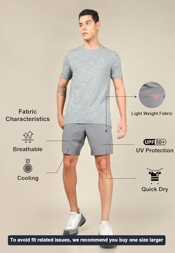 Image of TECHNOSPORT Men Solid Slim Fit Sports Shorts Techno LITE UPF50+ Polyester Mid Rise Drawstring Shorts Pant for Men Gym Workout Running Cricket Casual Quick Dry