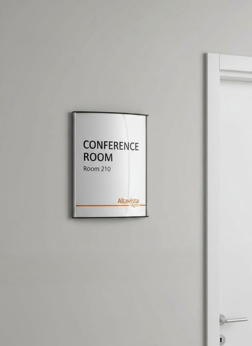 SET OF 2, OFFICE SIGN HOLDER FOR WALL OR DOOR MOUNT NAME PLATE FRAME DISPLAY CURVATURE PLAQUE SILVER ALUMINUM, 8.5" W x 11" H