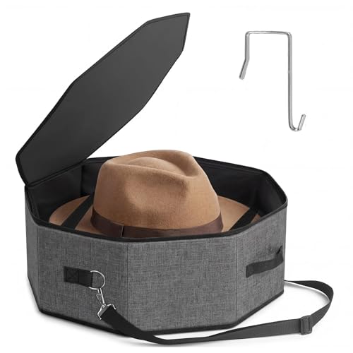 Zynaxir Hat Boxes with Lids Hat Storage Box for Travel Foldable Portable Travel Hat Box Unisex Cap Organizer Carrier Case with Shoulder Strap and Handles for Cowboy Fedora