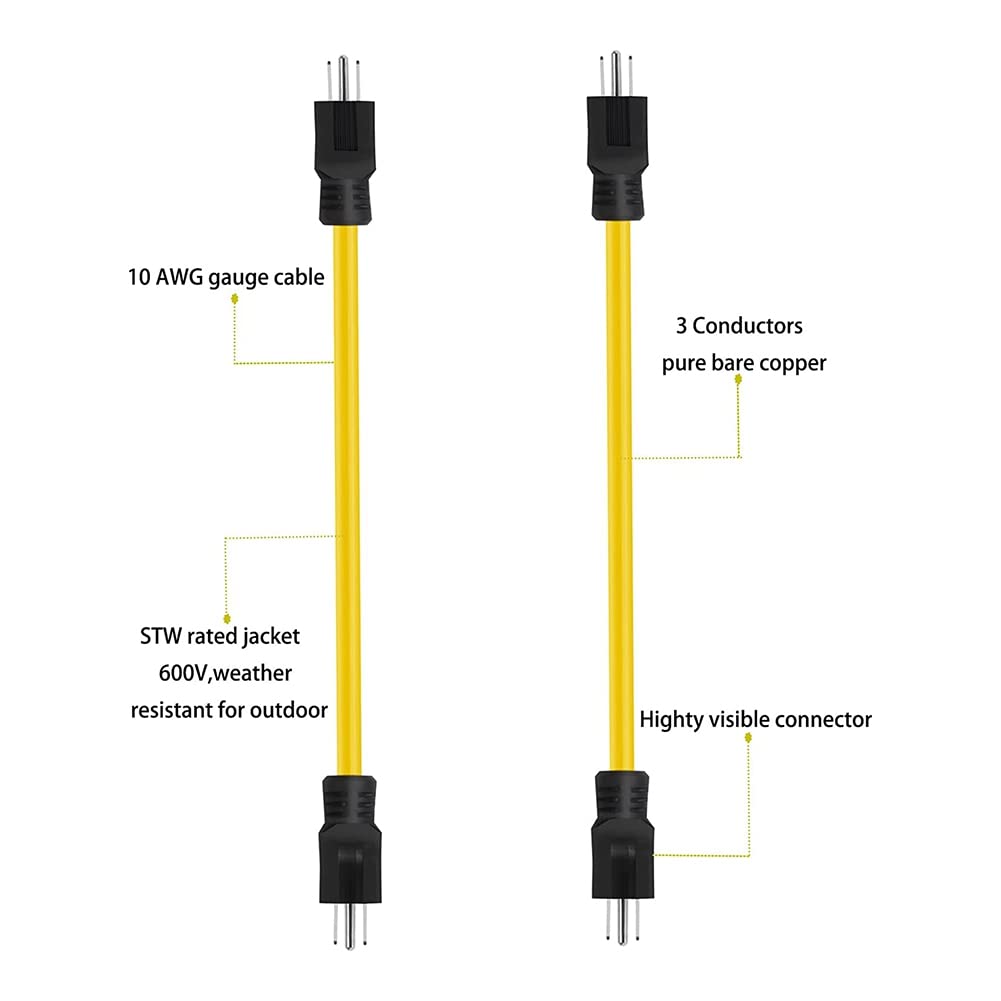 Adapter przedłużacza z 3-biegunową wtyczką, 12 AWG, 125 V, NEMA 5-15P na 5-15P, adapter kablowy do przełącznika transferowego, 60 cm