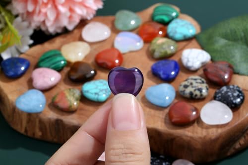 20PCS Heart Crystals and Healing Stones Love Shaped Polished Natural Cute Pocket Thumb Reiki Natural Rose Quartz Pocket Amethyst Hearts Palm Stone Wholesale Set Gifts Balancing Meditation - Image 4