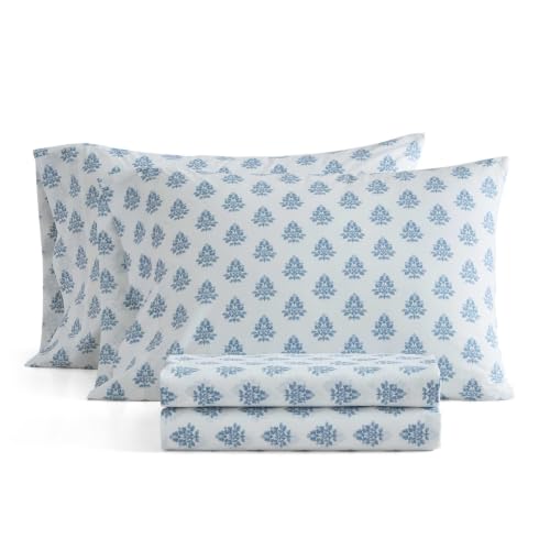 Image of Martha Stewart - Cotton Percale King Sheet Set with Pillowcases | 100% Cotton Percale, Cool & Breathable, Fits Up to 15-Inch Mattresses, Includes Flat Sheet, Fitted Sheet & 2 Pillowcases