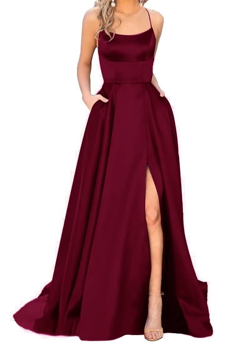 Jasy Womens Spaghetti Satin Long Side Slit Prom Dresses Pockets |  Desertcart Bahamas