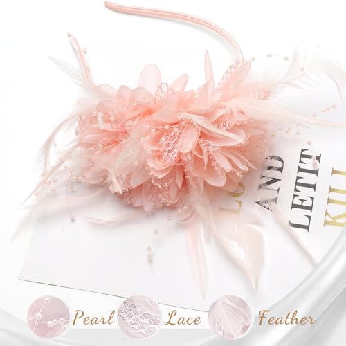Image of DRESHOW Fascinators Hats for Women Tea Party Fascinator Hats Vintage 50s Headwear Cocktail Wedding Church Derby Hat