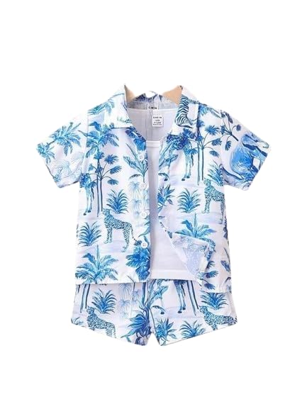ocvitoBaby Boy Summer Clothing Set Toddler Button Down Printed Shirts with Shorts Short Sleeve Top Shorts Outfit Fancy Co-ords Set Kid's
